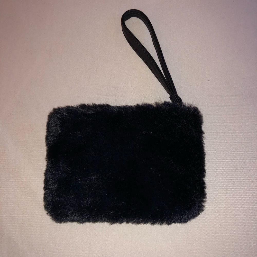 Mini faux fur coin purse wristlet